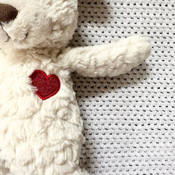 Mary Meyer NWT Beau Putty Puppy 37954 Red Heart Beige Fluffy Soft Toy Plush Dog - Picture 4 of 6